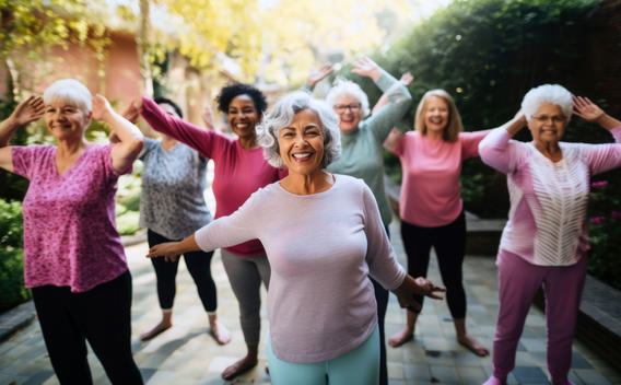 Group of women exercising happily