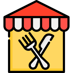 Icon of circus tent with form and knife on side to indicate food is inside