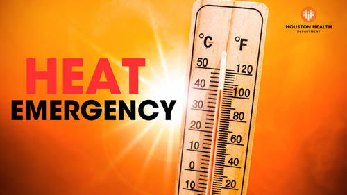 Imagen con termómetro y texto: Emergencia por Calor