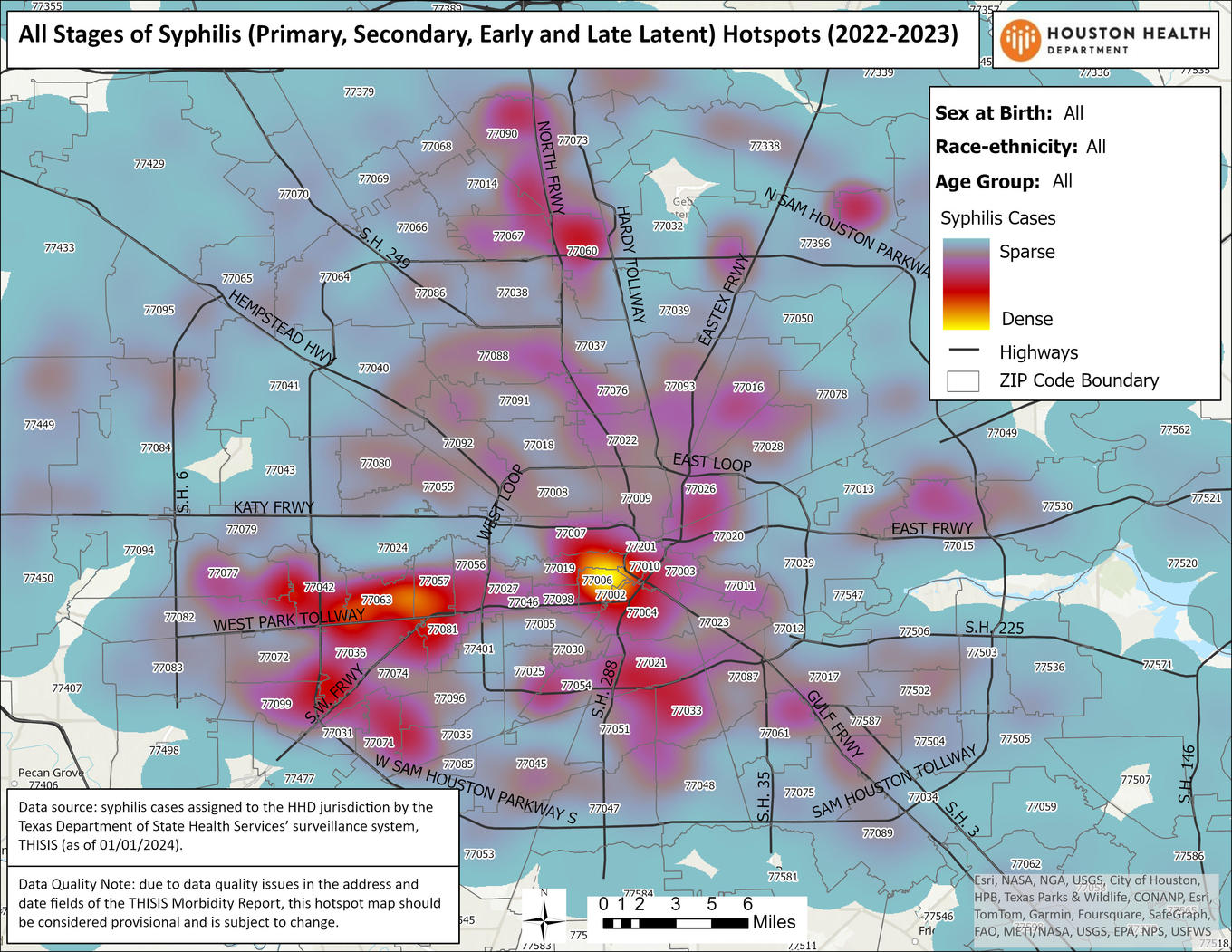 All Stage of Syphilis(Primary, Secondary, Early and Late Latent) Hotspots (2022-2023). Sex at birth: all