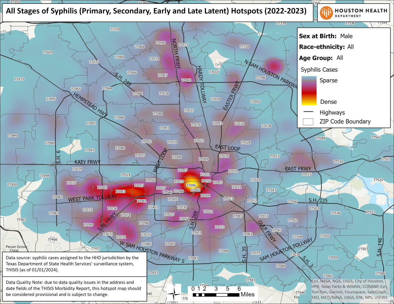 All Stage of Syphilis(Primary, Secondary, Early and Late Latent) Hotspots (2022-2023). Sex at birth: Male
